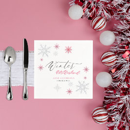 Guardanapo De Papel Pink Silver Winter Snowflakes 1st Birthday 