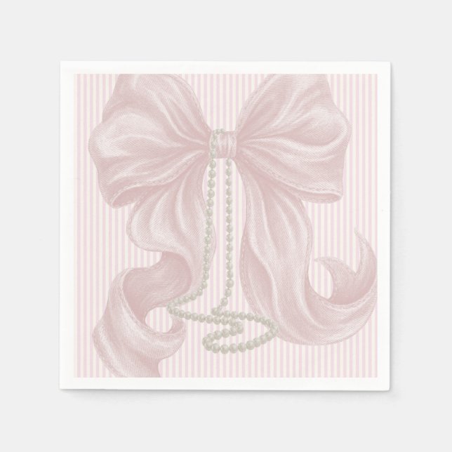 Guardanapo De Papel Pink Striped Bow and Pearl Necklace (Frente)