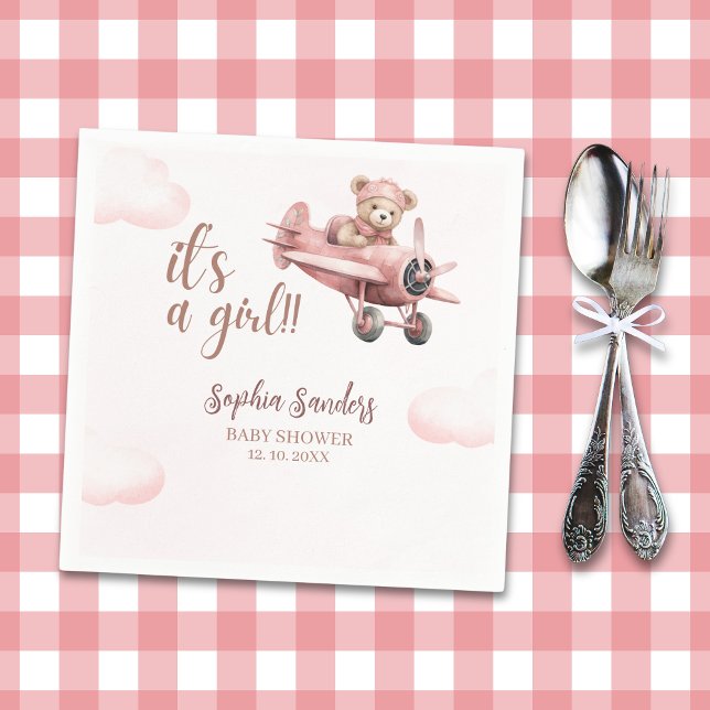 Guardanapo De Papel Pink Teddy Baby Shower for a Girl (Criador carregado)