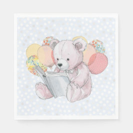 Guardanapo De Papel Pink Teddy Bear reading a book 