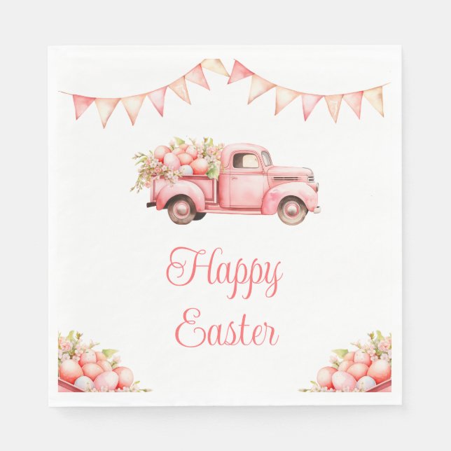 Guardanapo De Papel Pink Truck Easter Egg Hunt (Frente)