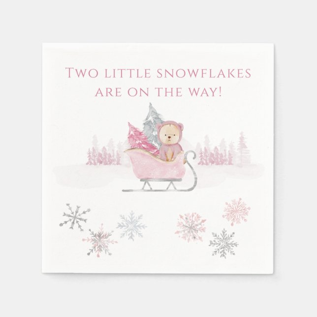 Guardanapo De Papel Pink Two Little Snowflakes Twin Baby Shower (Frente)