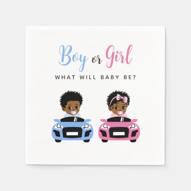 Guardanapo De Papel Pink vs Blue Car Race Gender Reveal Napkins (Frente)