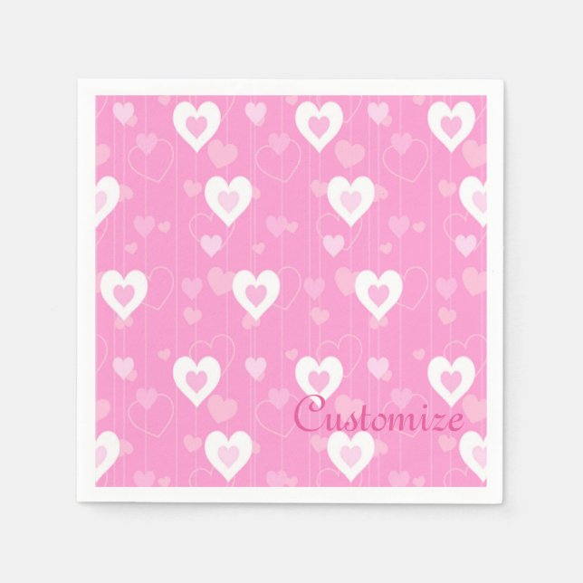 Guardanapo De Papel Pink & White Hearts Pattern Napkins (Frente)
