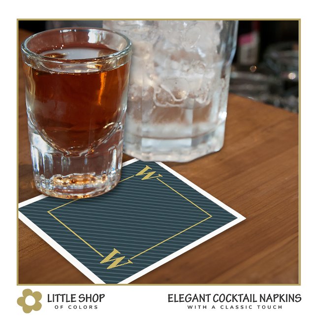 Guardanapo De Papel Pinstripe Dourada Elegante Monograma (Criador carregado)