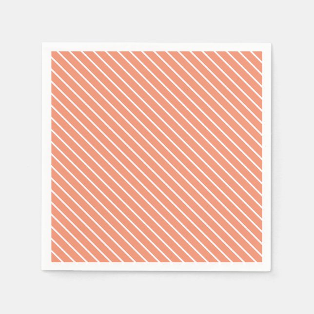 Guardanapo De Papel Pinstripes diagonais - laranja e branco de coral (Frente)