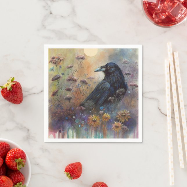 Guardanapo De Papel Pintado à Mão Raven com Flores Selvagens (Insitu)