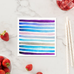 Guardanapo De Papel Pintado manualmente com listras de aquarelas azuis
