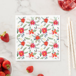 Guardanapo De Papel Pintestétia Vermelha Festiva Aquarela Floral.