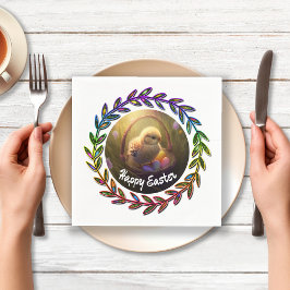 Guardanapo De Papel Pintinho De páscoa Numa Cesta De Ovos