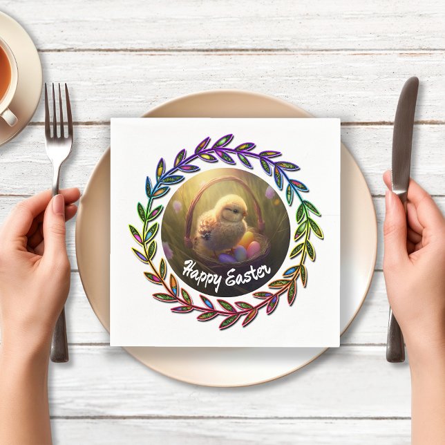 Guardanapo De Papel Pintinho De páscoa Numa Cesta De Ovos (Criador carregado)