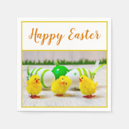 Guardanapo De Papel pintinhos felzs pascoa com laranja verde-amarelo