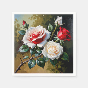 Guardanapo De Papel pintura a óleo de rosas vermelhas brancas bonito,