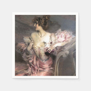 Guardanapo De Papel Pintura bonito da senhora Cor-de-rosa Vintage