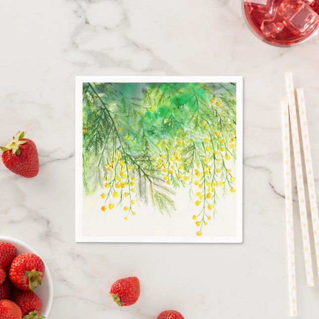 Guardanapo De Papel Pintura da Flor Amarelo Brilhante Mimosa (Insitu)