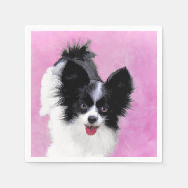Guardanapo De Papel Pintura de Papillon (Branco e Preto) - Arte Canina (Frente)