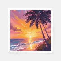 Pintura de pôr do sol na praia do Havaí Viagem