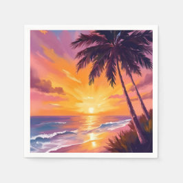 Guardanapo De Papel Pintura de pôr do sol na praia do Havaí Viagem