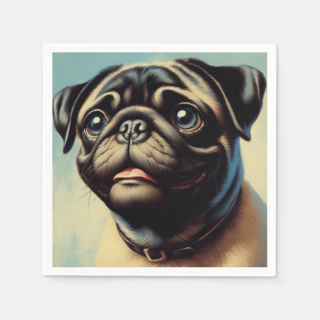 Guardanapo De Papel Pintura de Pug Retro (Frente)