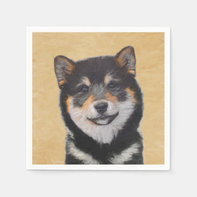 Guardanapo De Papel Pintura de Shiba Inu (Preto e Latão) - Arte Canina (Frente)