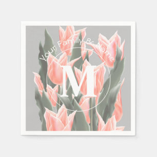 Guardanapo De Papel Pintura de Tulipas Monogramas Peach da Família El