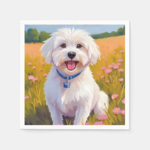 Guardanapo De Papel Pintura do Campo de Flores do Cão Maltês