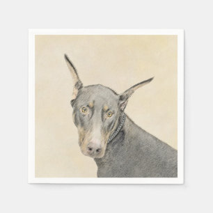 Guardanapo De Papel Pintura Doberman Pinscher - Arte Original para Cac