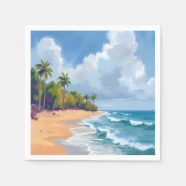 Guardanapo De Papel Pintura em Aquarela da Costa do Oceano no Havaí Pr