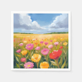 Guardanapo De Papel Pintura em aquarela da paisagem do campo de flores