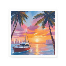 Pintura em Aquarela do Porto de Barcos de Miami Be