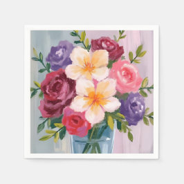 Guardanapo De Papel Pintura Floral Aquarela de Buquê de Flores