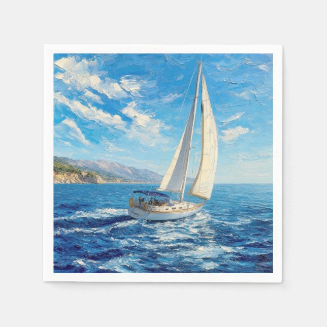 Guardanapo De Papel Pintura Impasto de Barco à Vela  (Frente)