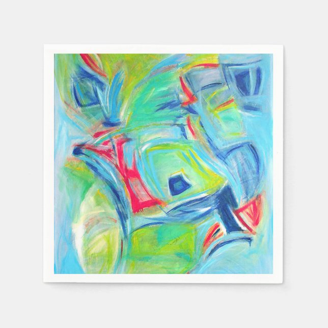 Guardanapo De Papel Pintura moderna verde e azul expressivos (Frente)