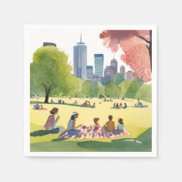 Guardanapo De Papel Piquenique no Boston Common | Pintura em Aquarela 