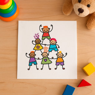 Guardanapo De Papel Pirâmide de Amizade de Crianças Coloridas