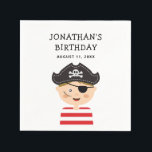 Guardanapo De Papel Pirate Boy Birthday | Kids Adventure Party<br><div class="desc">Traga aventura para a sua celebração com este guardanapo de aniversário pirata, apresentando uma ilustração pirata lúdica completa com chapéu, tapa-olhos e camisa listrada. Personalizado com o nome do seu filho e a data da festa, este guardanapo faz um detalhe divertido e prático para qualquer festa de aniversário pirata temida....</div>