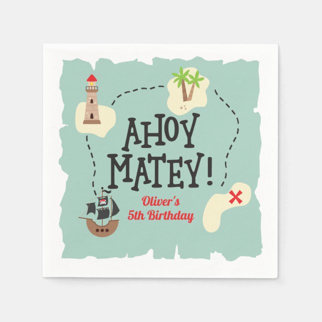 Guardanapo De Papel Pirate Treasure Map Birthday (Frente)