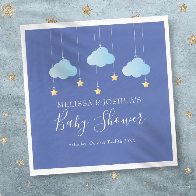 Guardanapo De Papel Pisca Pisca Estrela Pequena Azul Chuveiro de Bebê  (Twinkle Twinkle Little Star Blue Baby Boy Shower Napkins)