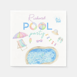 Guardanapo De Papel Piscina de festa de aniversário ao estilo aquarela