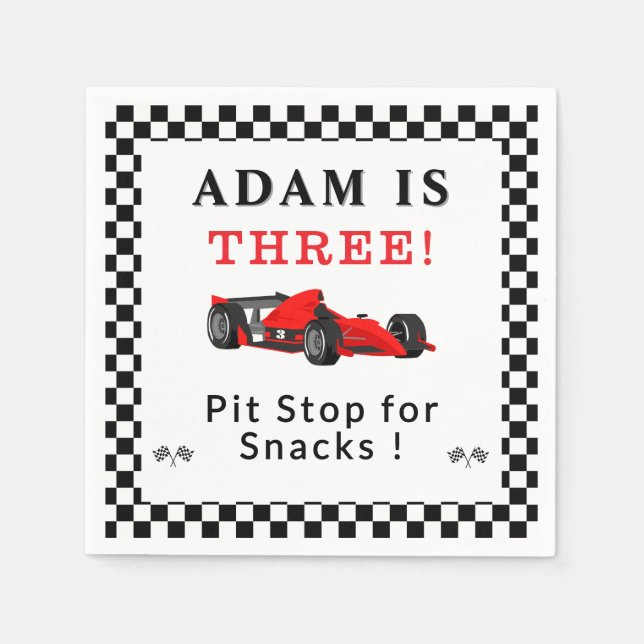 Guardanapo De Papel Pit Stop for Snacks – 3rd Race Car Birthday Napkin (Frente)