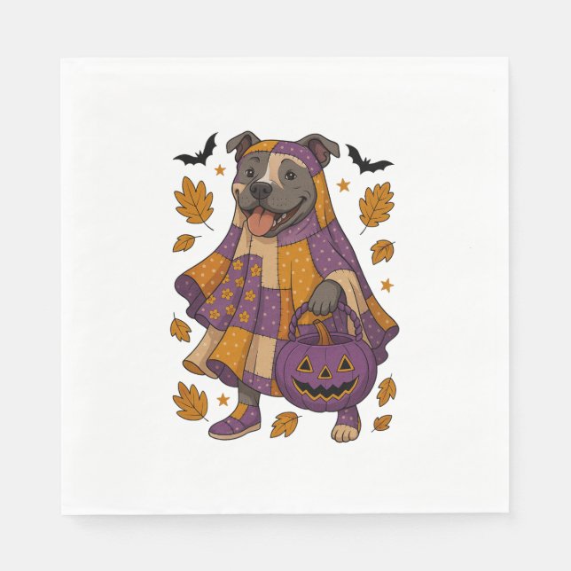 Guardanapo De Papel Pitpull Dog Ghost Halloween (Frente)