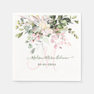 Guardanapo De Papel PixDezines Blush Rosa Goma Eucalipto Monograma