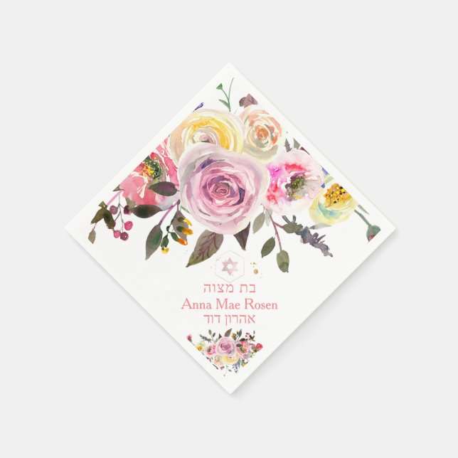 Guardanapo De Papel PixDezines Rosas Pastéis, Mitzvah Rosa Bege (Canto)