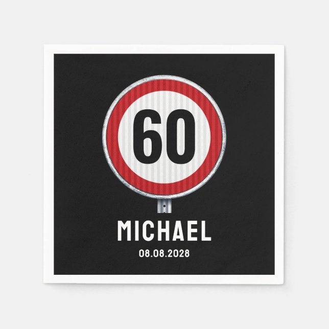 Guardanapo De Papel Placa de Limite de Velocidade de 60 Anos de Idade  (Frente)
