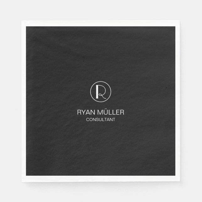 Guardanapo De Papel Placa Elegante de Chic Profissional e Monograma (Frente)
