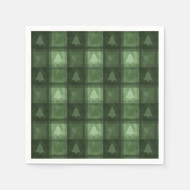 Guardanapo De Papel Plaid Decorativo Verde Com Árvores de Natal (Frente)