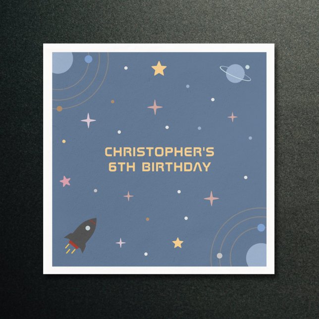 Guardanapo De Papel Planetas e Foguetes, Aniversário do Espaço Exterio (Planets & Rocket, Outer Space Birthday Napkin)