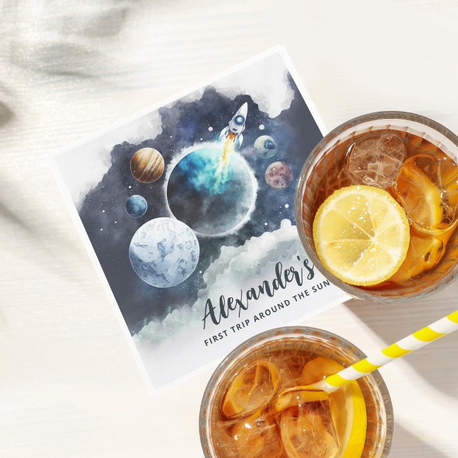 Guardanapo De Papel Planetas Espaciais Exteriores e primeiro aniversar (Criador carregado)