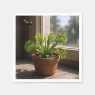 Guardanapo De Papel Planta de Venus Flytrap em vaso com moscas