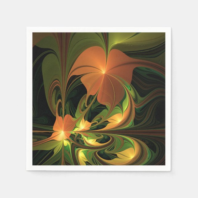 Guardanapo De Papel Planta Fantasia Abstrata Verde Ferrugem Marrom Fra (Frente)